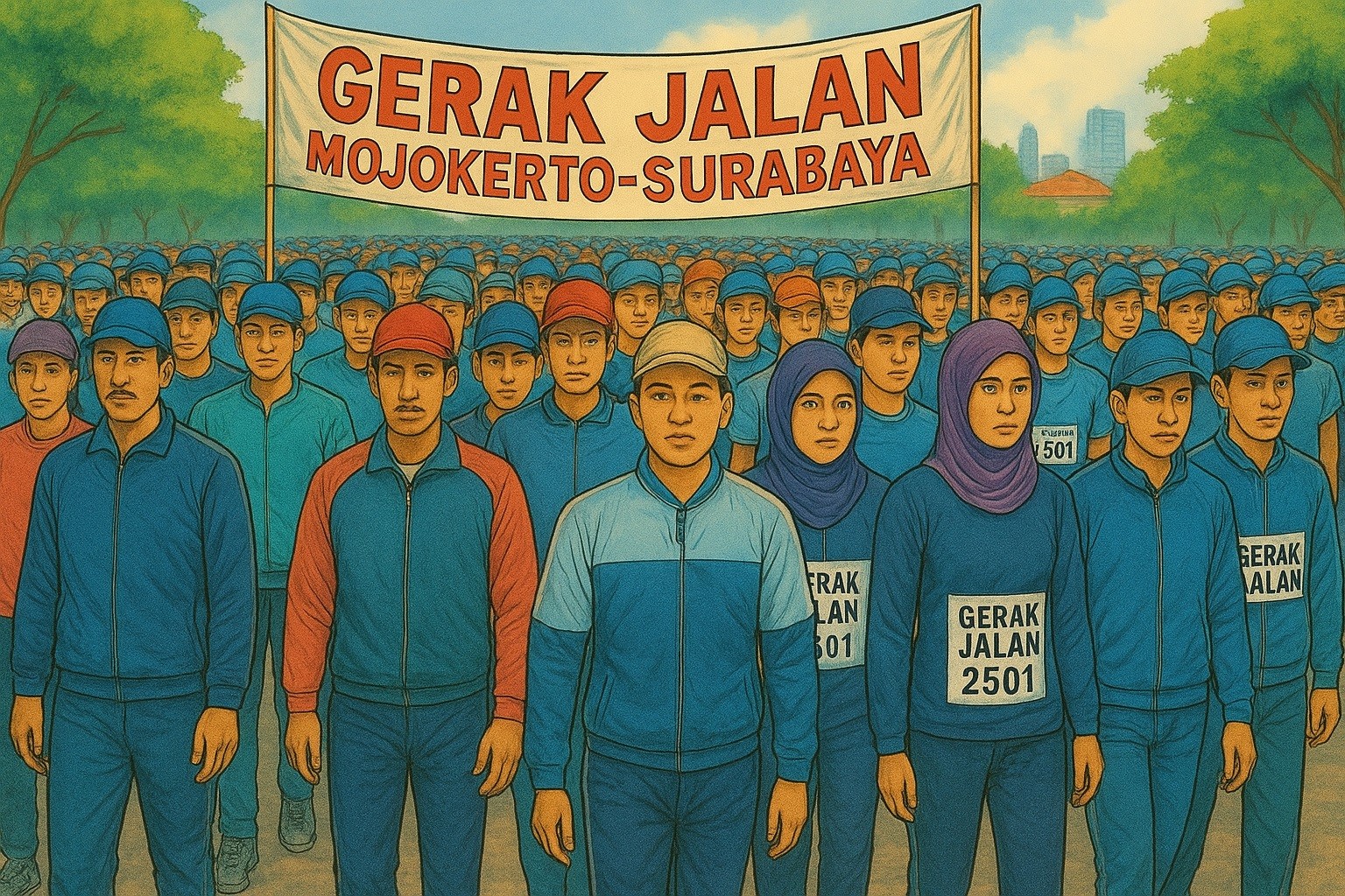 Gerak Jalan Mojokerto–Surabaya 2025 Dimulai, Ribuan Peserta Antusias Menempuh 55 Km