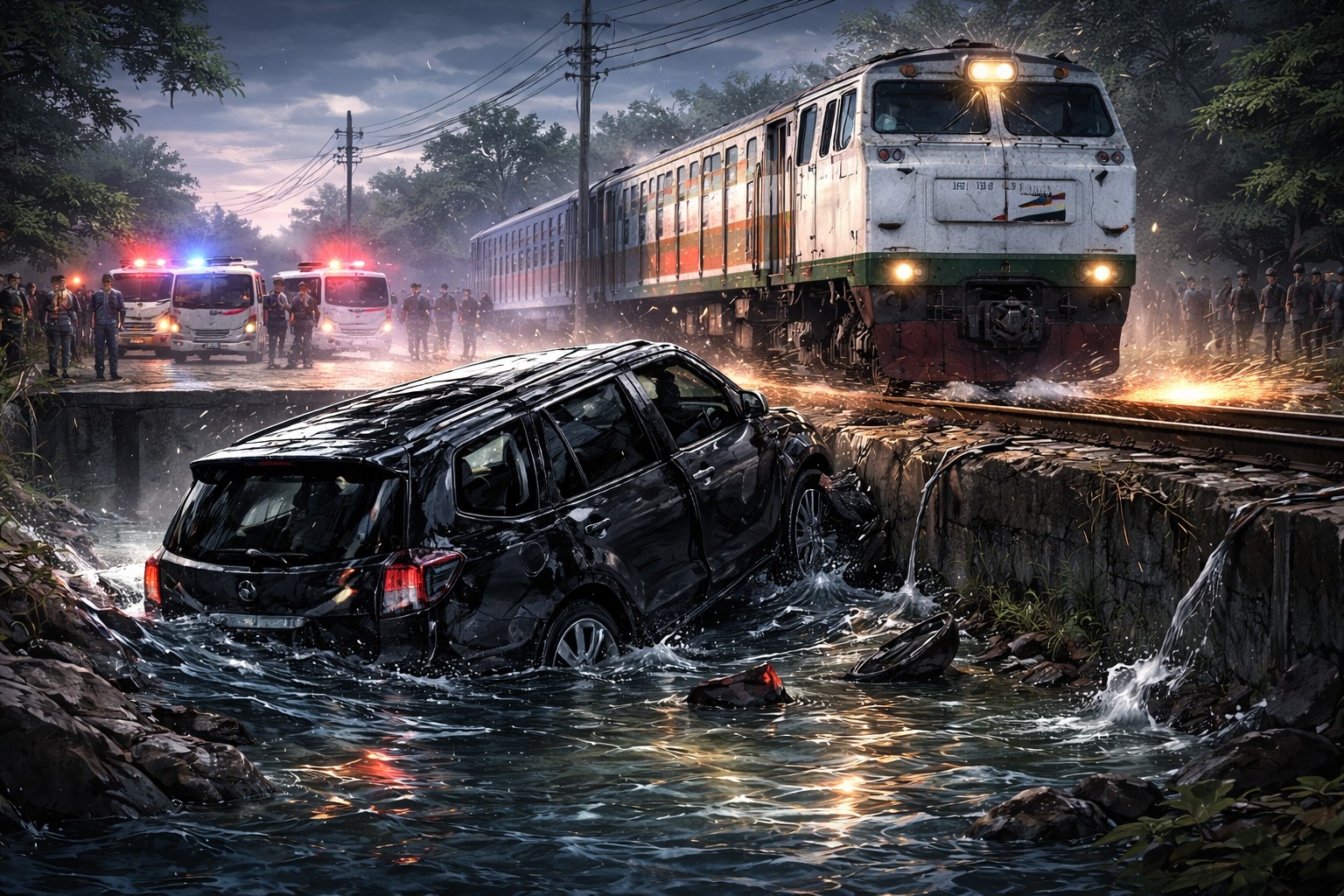 Mobil Kepala Dusun Tertabrak KA Penataran di Sidoarjo, Terseret 100 Meter hingga Masuk Sungai